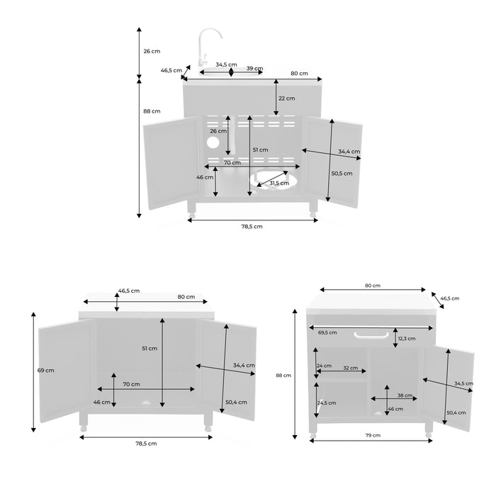 Cucina esterna 5 moduli con barbecue a gas 4 bruciatori, nero