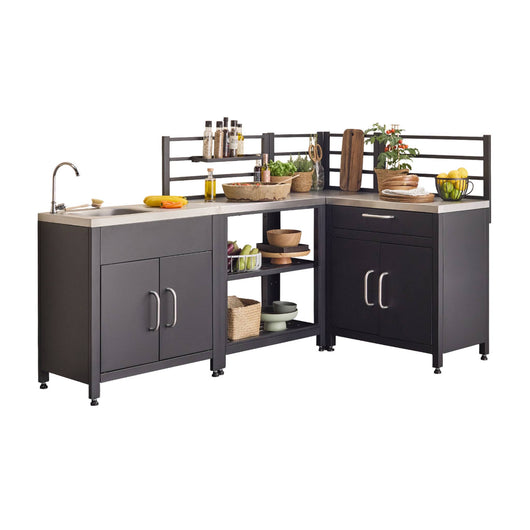 Mobili per cucina da esterno, 4 moduli in acciaio, nero