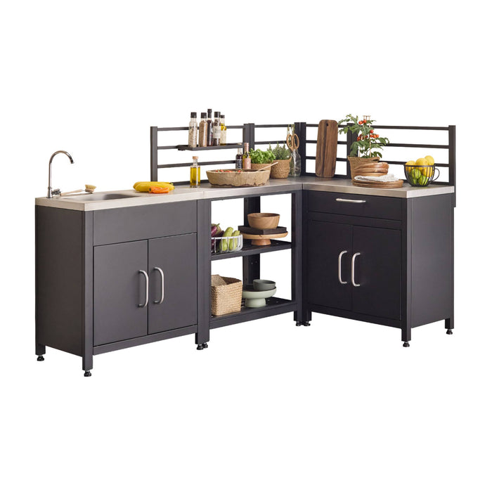Mobili per cucina da esterno, 4 moduli in acciaio, nero