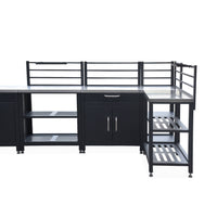 Cucina da esterno, 6 moduli + barbecue a gas, 4 bruciatori, nero