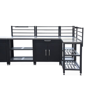 Cucina da esterno, 6 moduli + barbecue a gas, 4 bruciatori, nero