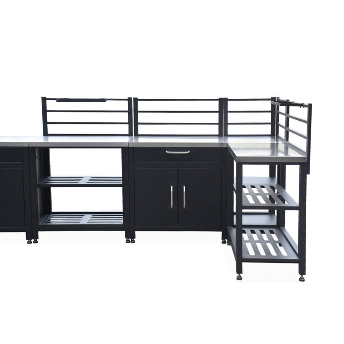 Cucina da esterno, 6 moduli + barbecue a gas, 4 bruciatori, nero