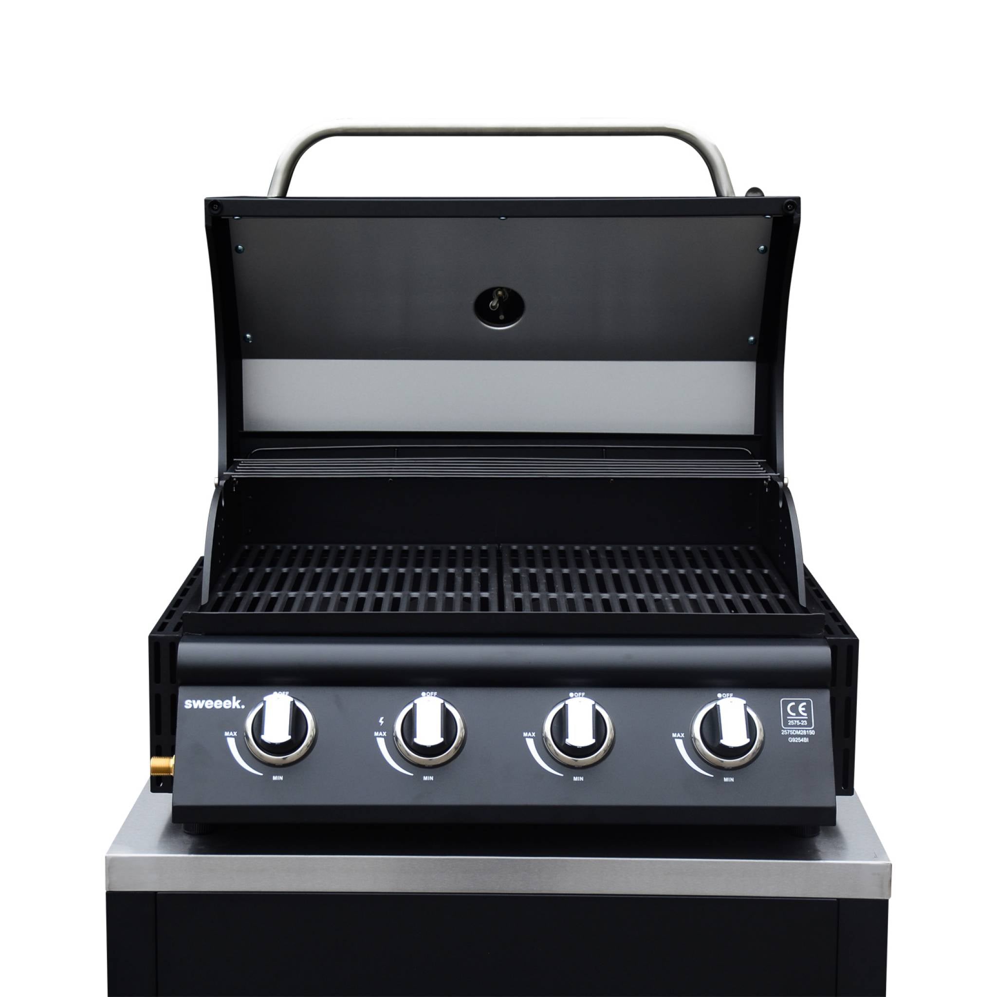 Cucina da esterno, 6 moduli + barbecue a gas, 4 bruciatori, nero