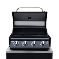 Cucina da esterno, 6 moduli + barbecue a gas, 4 bruciatori, nero