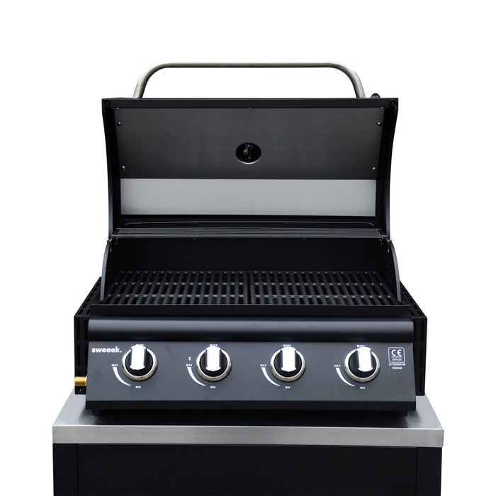 Cucina da esterno, 6 moduli + barbecue a gas, 4 bruciatori, nero