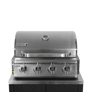 Cucina da esterno, 6 moduli e barbecue a gas, 4 bruciatori, argenté