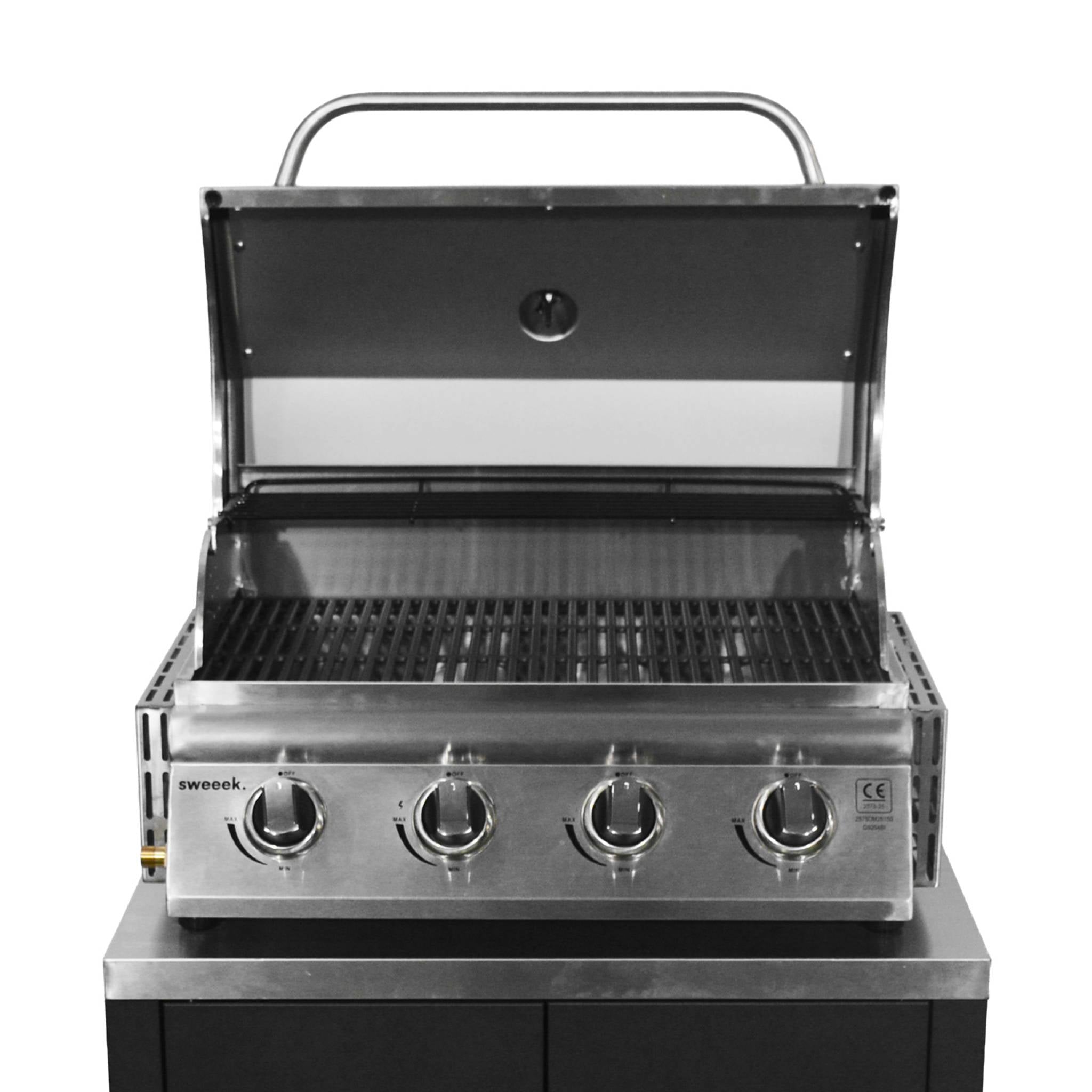 Cucina da esterno, 6 moduli e barbecue a gas, 4 bruciatori, argenté