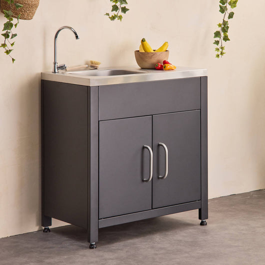 Mobile da esterno in acciaio con lavello, 80cm, nero