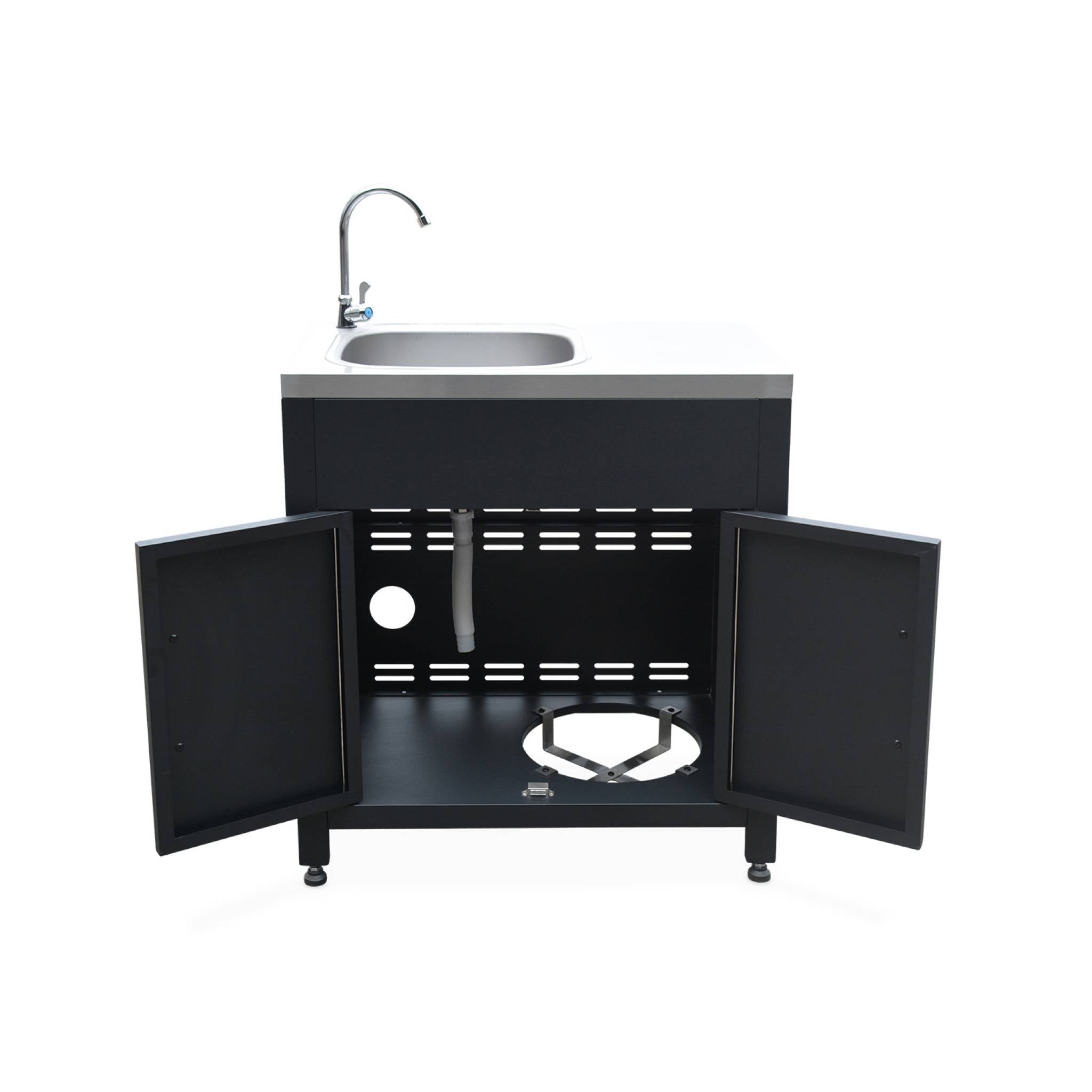 Mobile da esterno in acciaio con lavello, 80cm, nero
