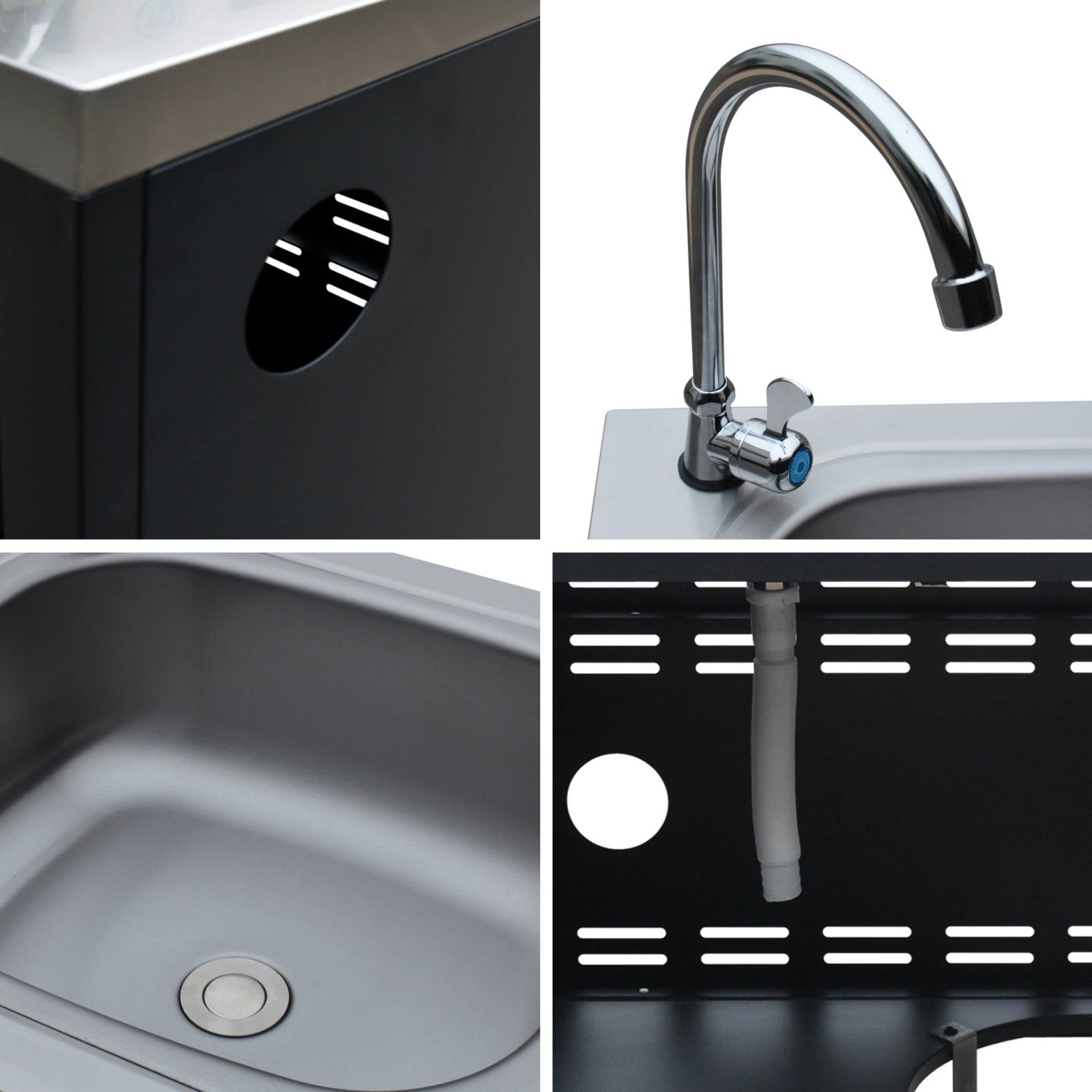 Mobile da esterno in acciaio con lavello, 80cm, nero