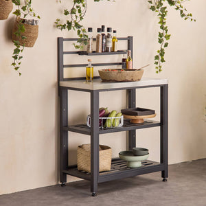 Mobile da esterno in acciaio 2 ripiani, 80cm, nero