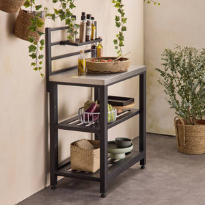 Mobile da esterno in acciaio 2 ripiani, 80cm, nero