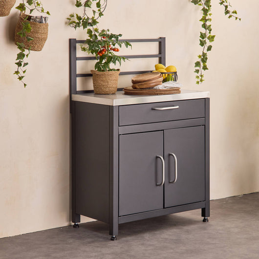 Mobile da esterno in acciaio 1 cassetto e 1 anta, 80cm, nero