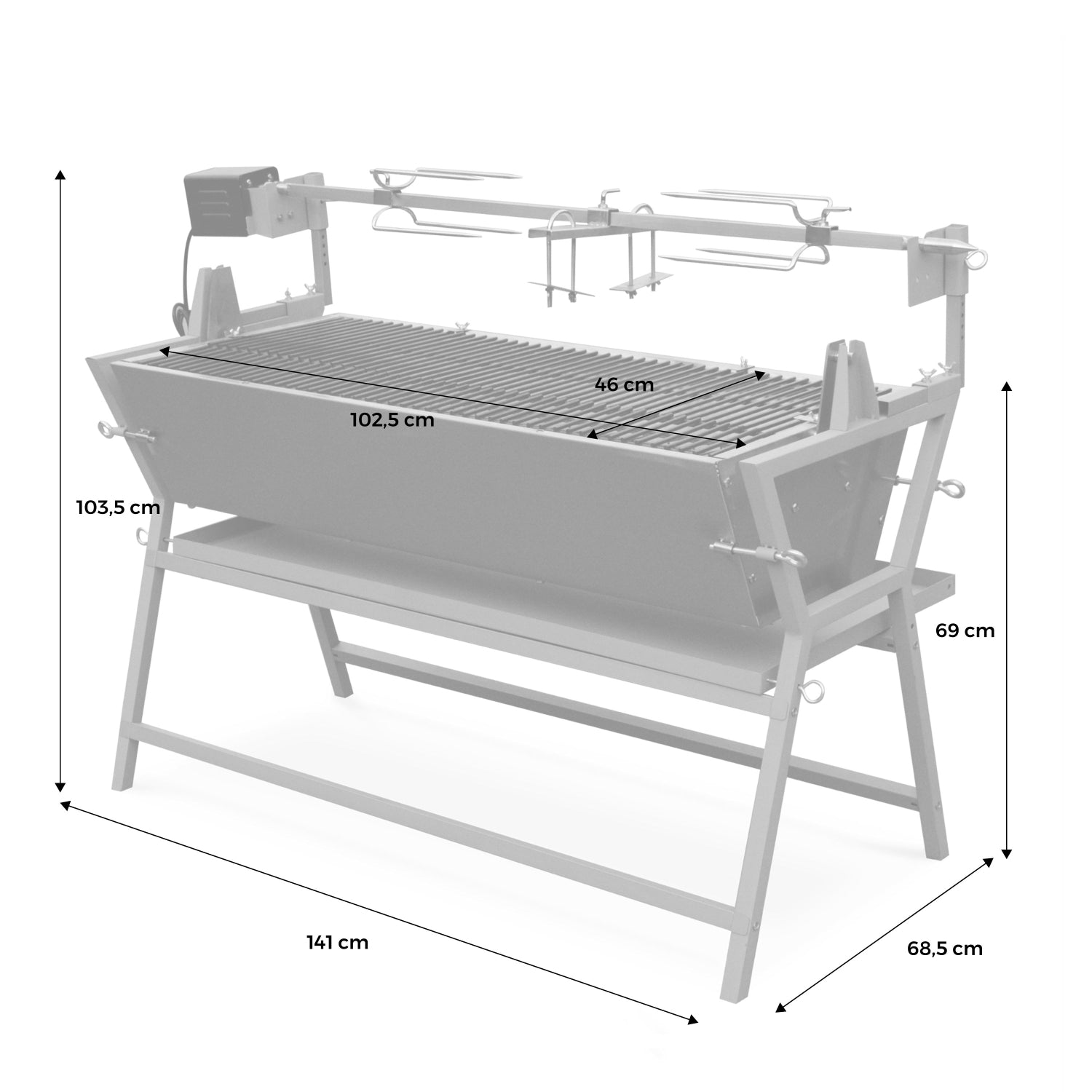 Girarrosto a carbonella con spiedo elettrico, grigio