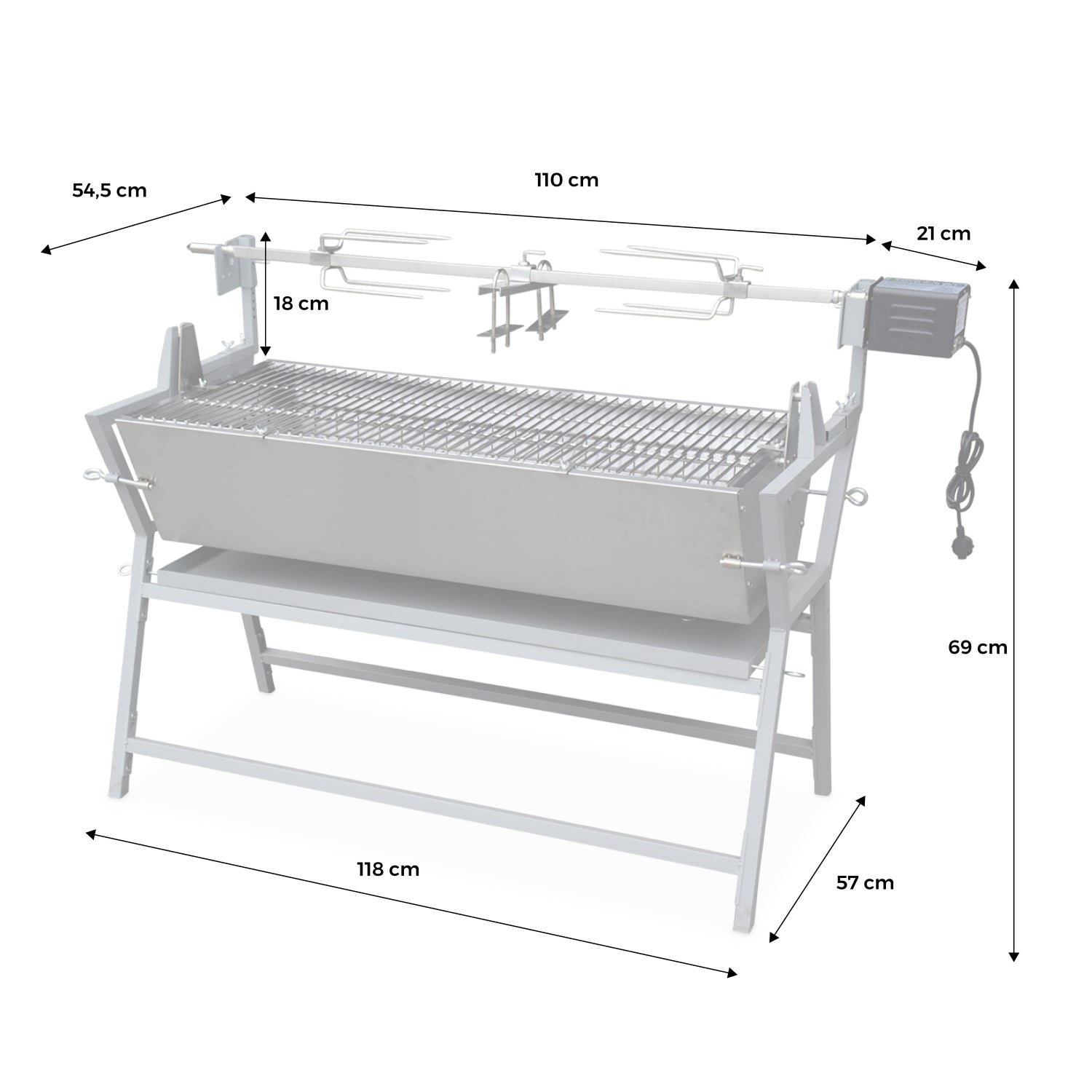 Girarrosto a carbonella con spiedo elettrico, grigio