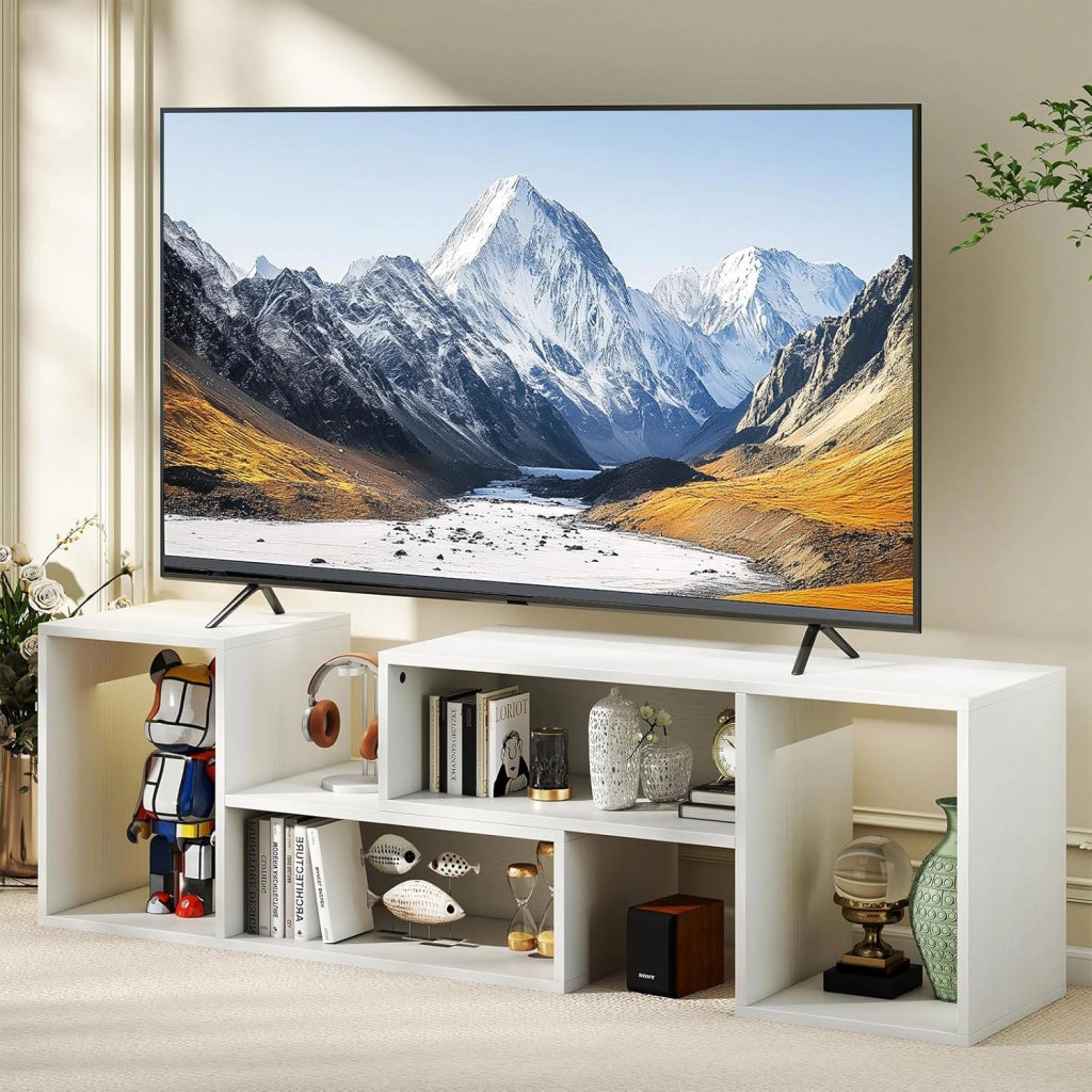 Mobile per TV, combinabile, in legno, 2 pezzi, per TV fino a 60 pollici, scaffale angolare multifunzionale, colore: bianco