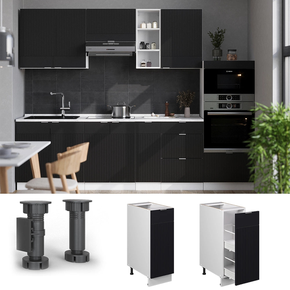 Armadio cucina dispensa alto Fame-Line Nero rigato/Bianco 30 cm, PL Antracite Vicco