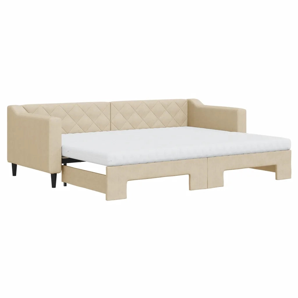 Divano Letto Estraibile con Materassi Crema 80x200 cm Tessuto