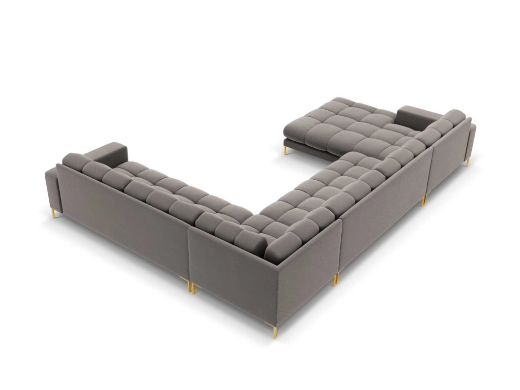 Cosmopolitan Design - Divano panoramico destro "Bali" 7 posti in velluto grigio chiaro 