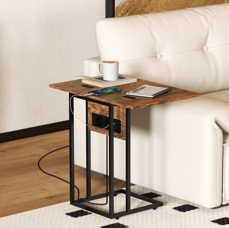 Tavolino pieghevole 39x29x57 cm in legno e metallo marrone rustico con USB