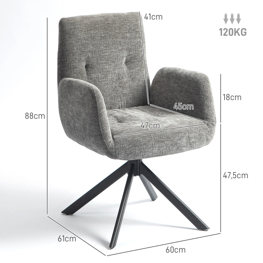 Poltrona girevole moderna con braccioli, rivestimento effetto lana-lino, grigio scuro