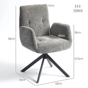 Poltrona girevole moderna con braccioli, rivestimento effetto lana-lino, grigio scuro