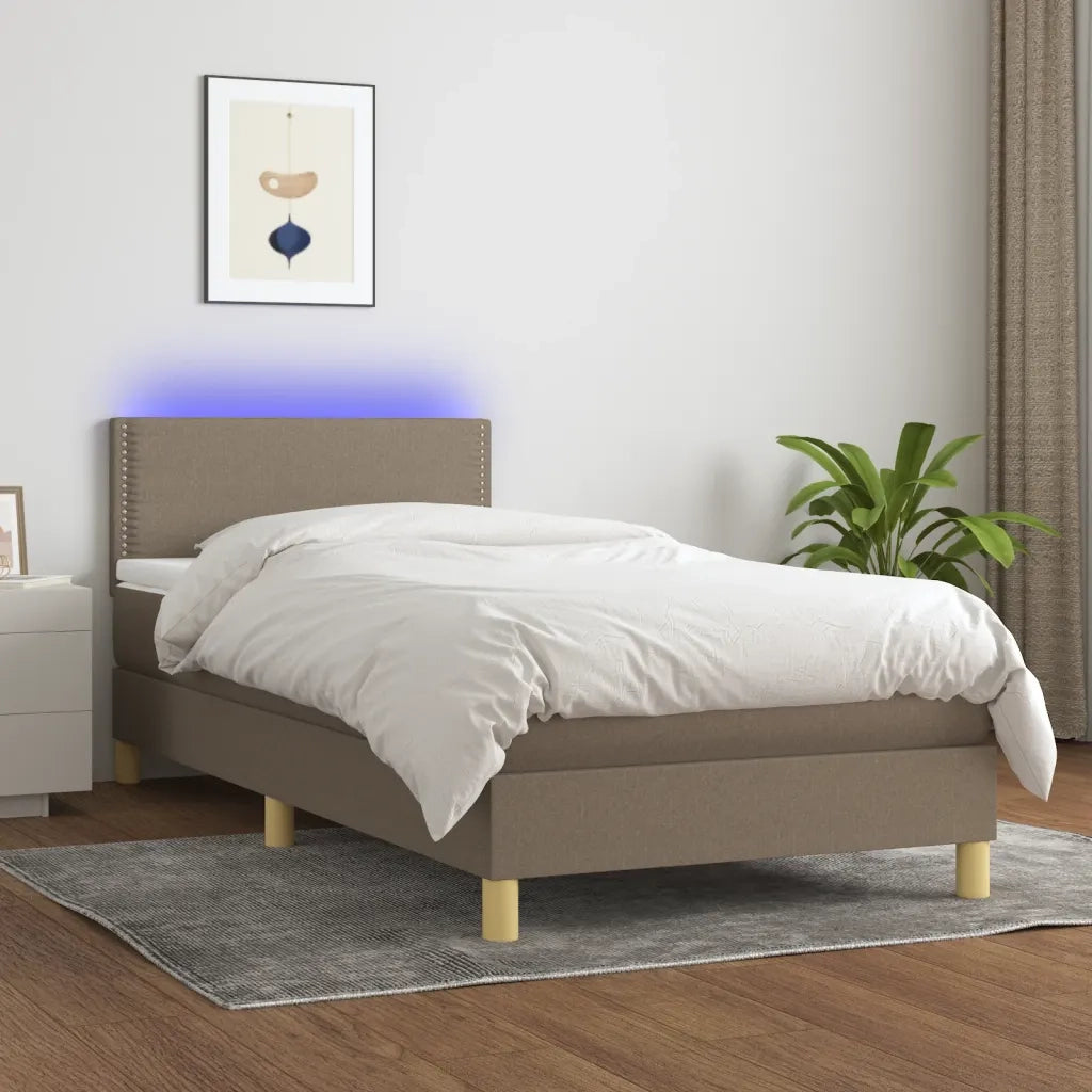 Letto a Molle con Materasso e LED Tortora 90x200 cm in Tessuto cod mxl 62648