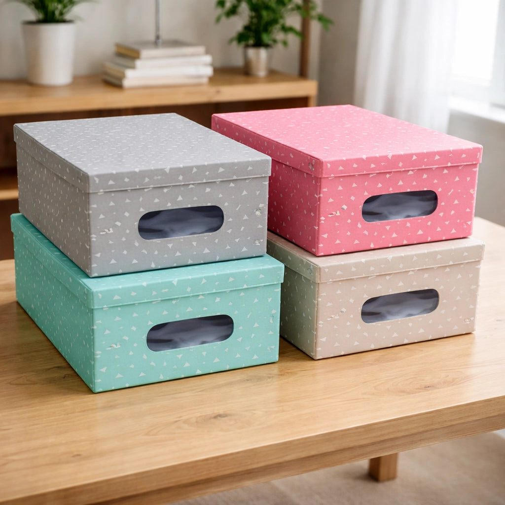 Kit 4pz Scatole Box Sistemazione Armadio in PVC Pieghevole 50x39 H24cm Col.Ass