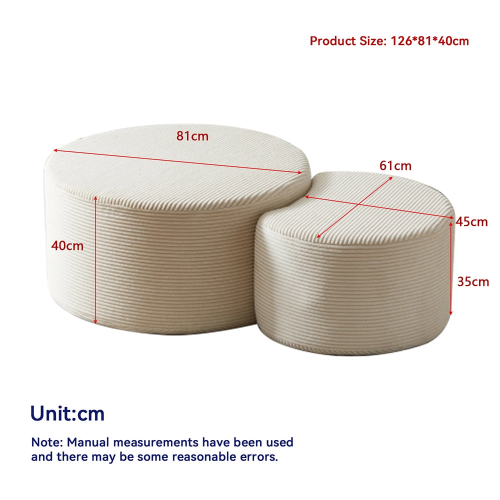 Set tavolini-Xylo-2 pezzi rotondi imbottiti pouf