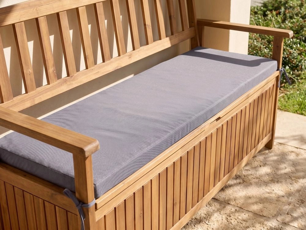 Cuscino per panche da esterno con lacci e rivestimento sfoderabile in tessuto grigio con lacci, resistenti ai raggi UV e idrorepellenti