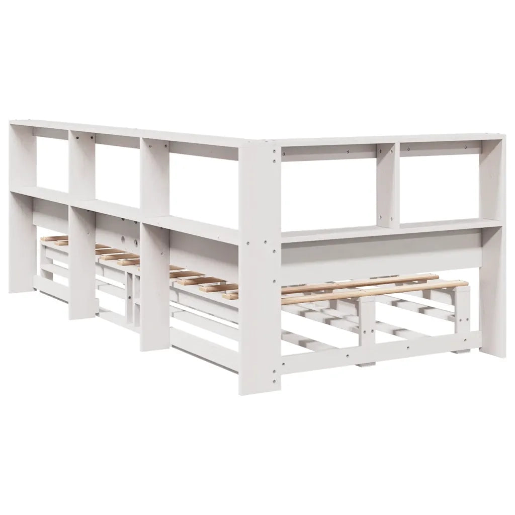Letto Libreria senza Materasso-Struttura Letto con contenitore Bianco 90x190 cm Massello Pino 552178