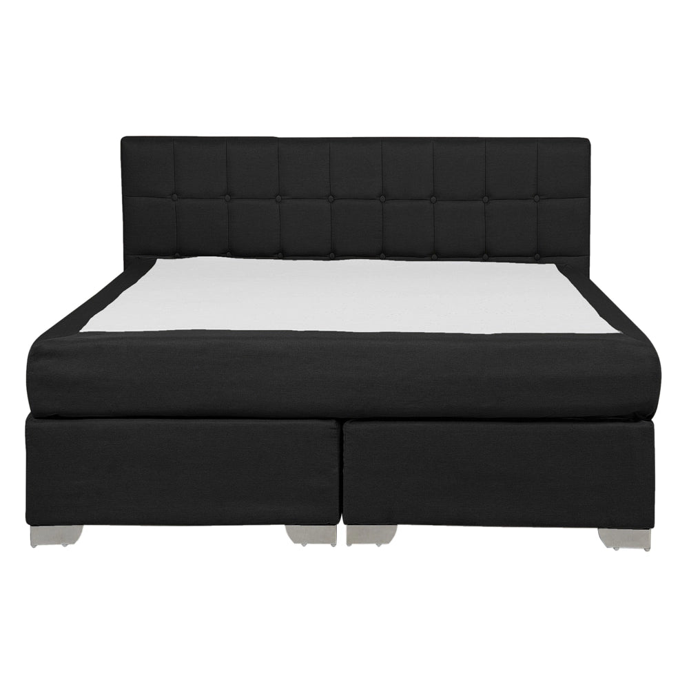 Divano letto matrimoniale in tessuto Nero imbottito con struttura 140 cm 6 con testiera capitonné e materasso a molle insacchettate