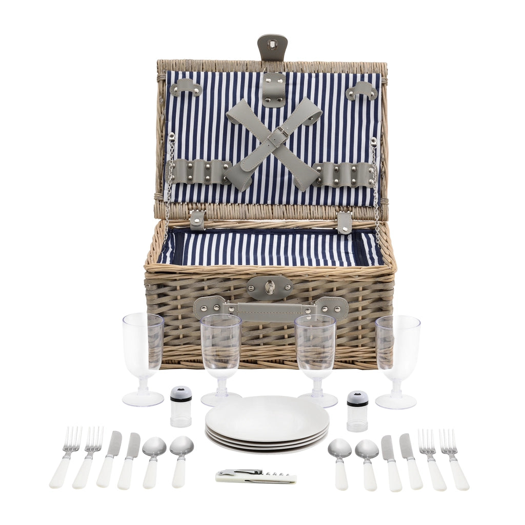 Cestino da Picnic per 4 Persone Valigia Picnic in Rami di Salice Vintage - Interno Blu-Bianco casa.pro