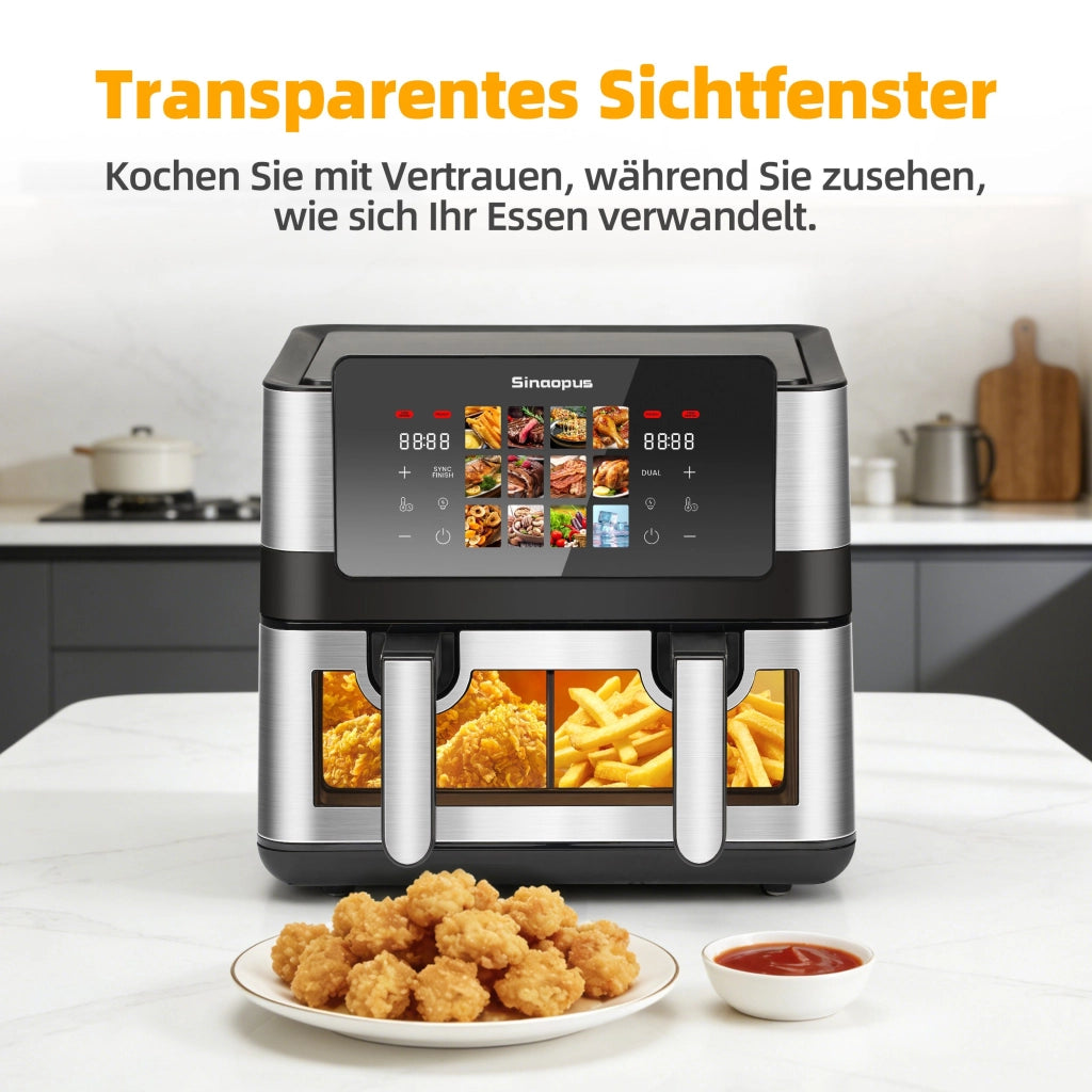 Friggitrice ad aria a camera singola/doppia da 8,5 litri, 12 programmi, con obl¨° di visualizzazione, 2 camere, touchscreen, temperatura massima 200¡æ