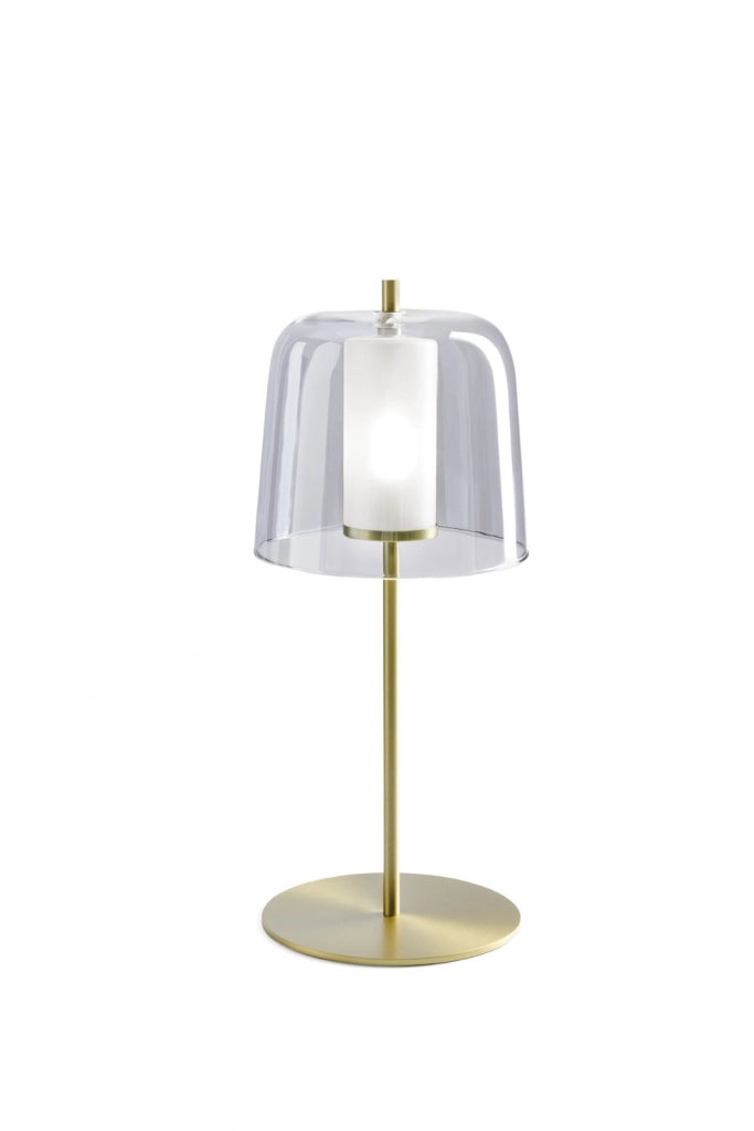 FRIDA LAMPADA DA TAVOLO AZZURRA  MONTATURA ORO SPAZZOLATO ATTACCO G9 H.50CM