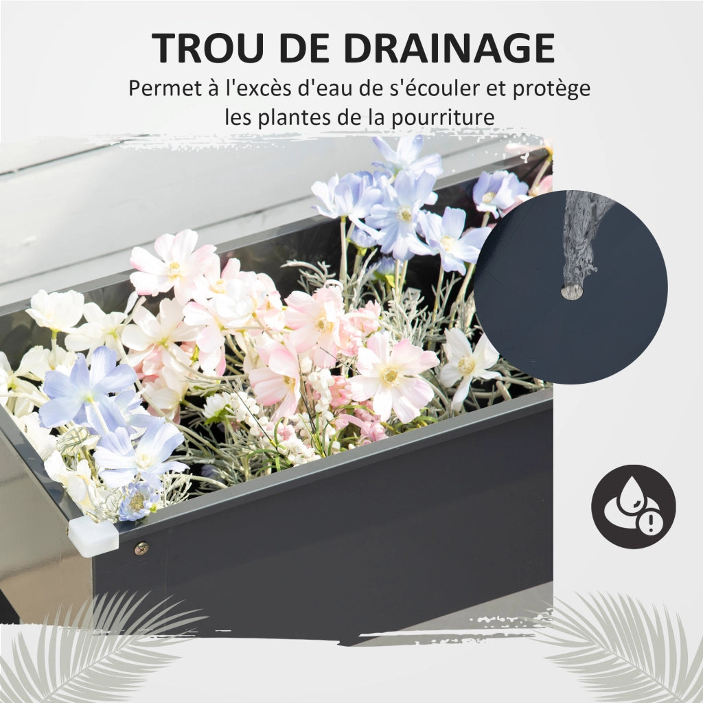 Fioriera rialzata quadrata con foro di drenaggio ¨C Xylo ¨C acciaio galvanizzato nero 100x30x80cm