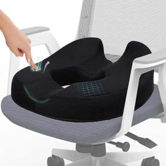 Cuscino a forma di donut per il sedere a memoria di forma per il trattamento del dolore - Ideale per la sedia da ufficio, la sedia da gaming e la sedia per auto - Nero - 15.5-inch 17.5-inch 5.5-inch
