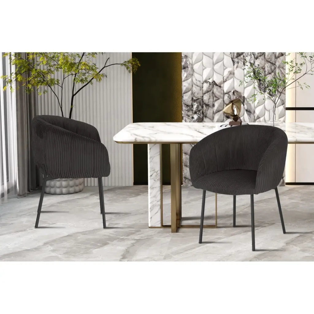 Sedia da pranzo SEVILLE – Velluto a coste grigio – Braccioli – Piedi in metallo nero – Stile design / industriale