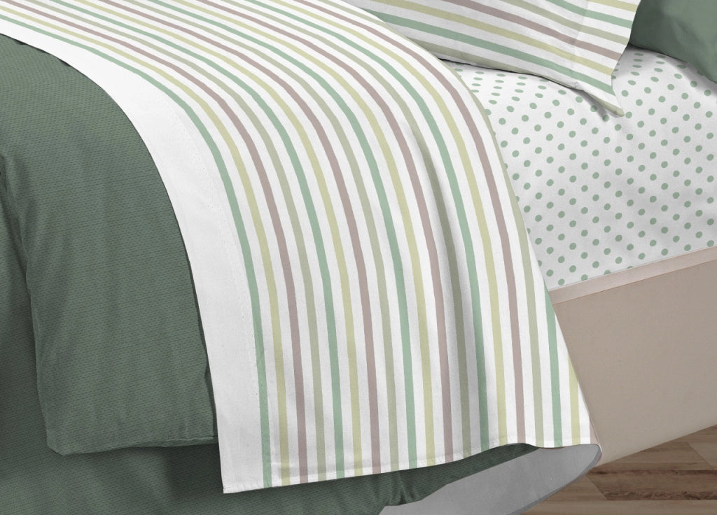 Completo Lenzuola Letto 100% Cotone Italy 3027 Disegno Riga Dots - Singolo - Verde