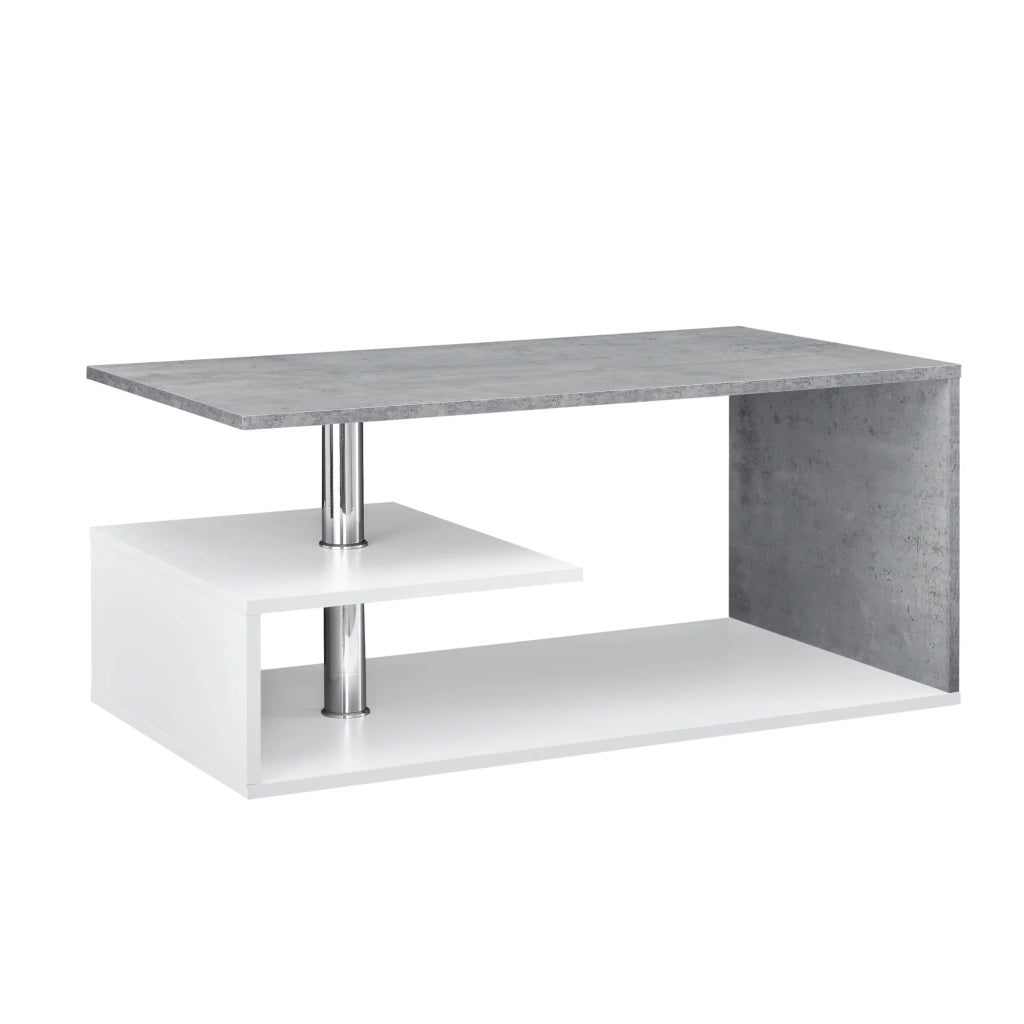 Tavolino da salotto con ripiano portaoggetti in MDF 90 cm finitura bianco e cemento 03_0004156