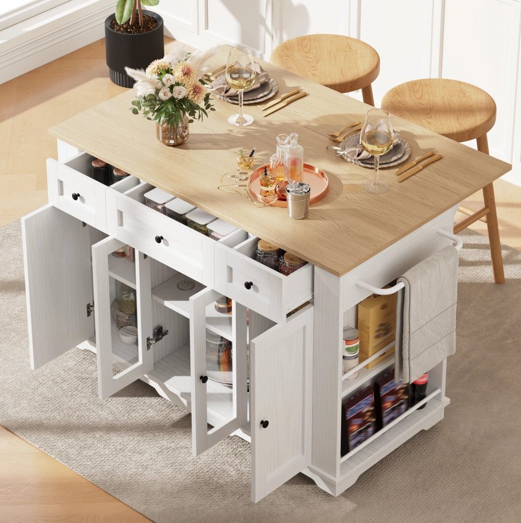 Isola da cucina pieghevole 151,5 cm bianco e naturale