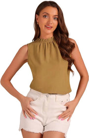 Camicia da donna con design senza maniche e colletto rialzato in stile elegante marrone - taglia M.