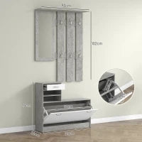 Set Mobile da Ingresso con Appendiabiti a 6 Ganci, Mobile Scarpiera con Cassetto e Specchio, Grigio