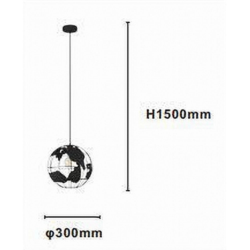 Trade Shop - Lampadario A Sospensione Mappamondo E27 In Metallo Nero Sfera Globo Sospeso 33948 -