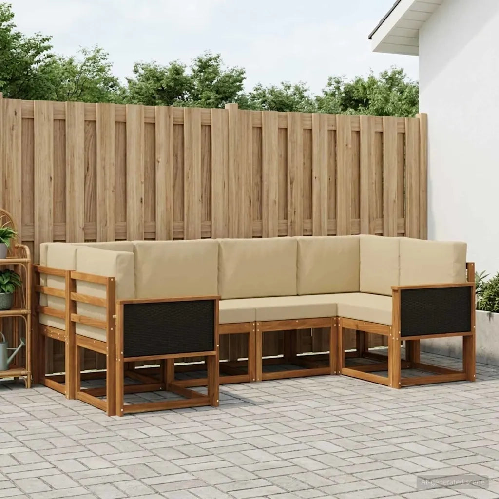 Set di divani da esterno con cuscino 6 pcs Naturale e Beige