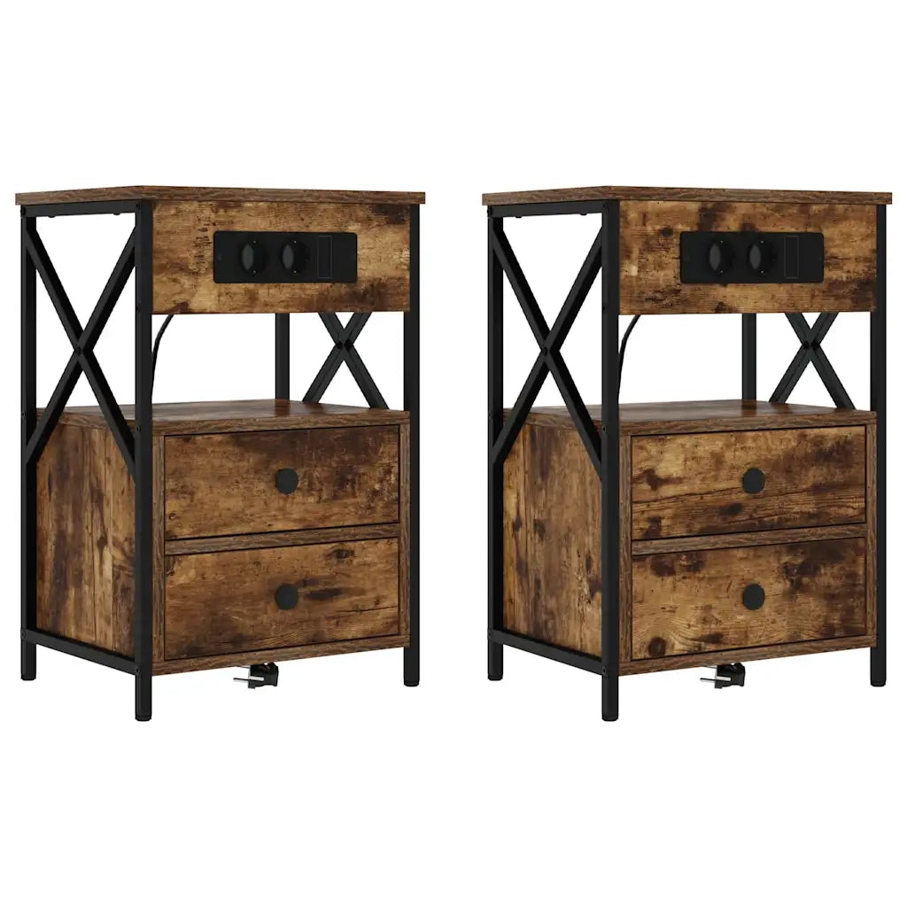 Armadio da Notte con cassetto 2 pcs Rovere fumé 40 x 31 x 60 cm 859465