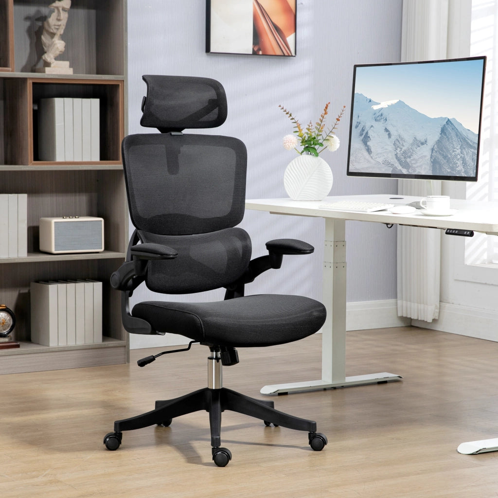 Sedia da Ufficio ad Altezza Regolabile con Inclinazione e Supporto Lombare, 62x58x120-133 cm, Nera