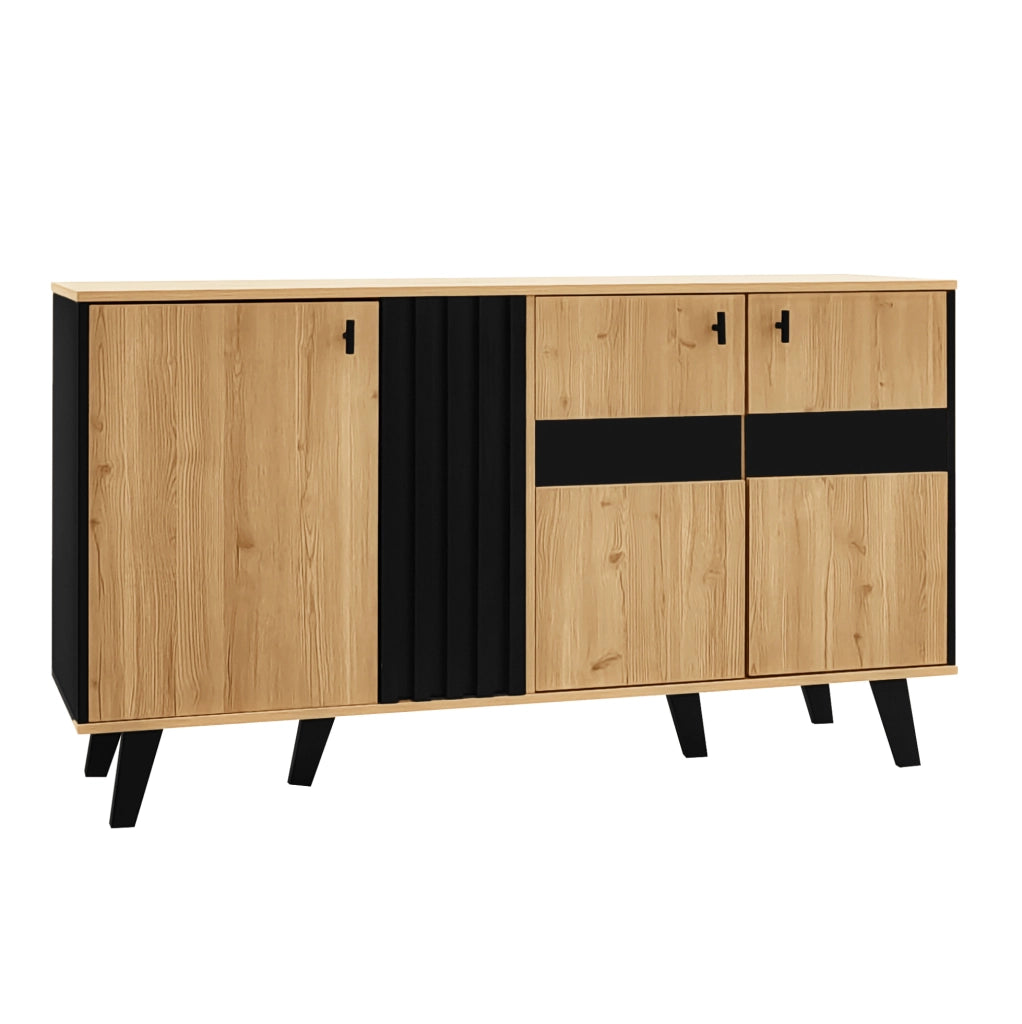 credenza 140 x 78,5 x 41 cm legno e nero - contenitore LED
