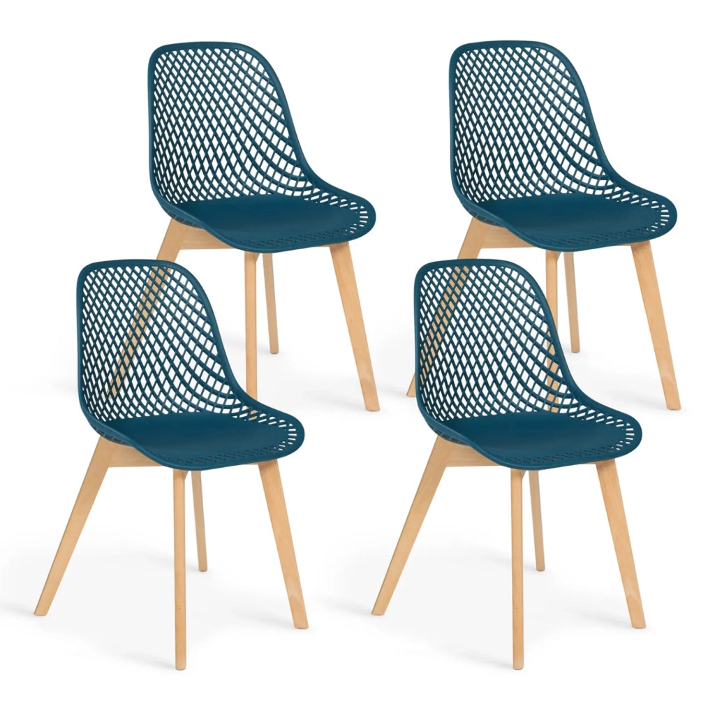 IDMarket - Set di 4 sedie da pranzo MANDY in blu anatra