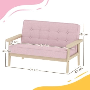 DIVANO per bambini 77x42x48 cm Rosa in legno e tessuto